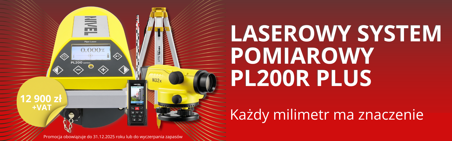Zestaw Nivel System PL200R PLUS – laser liniowy, niwelator i dalmierz